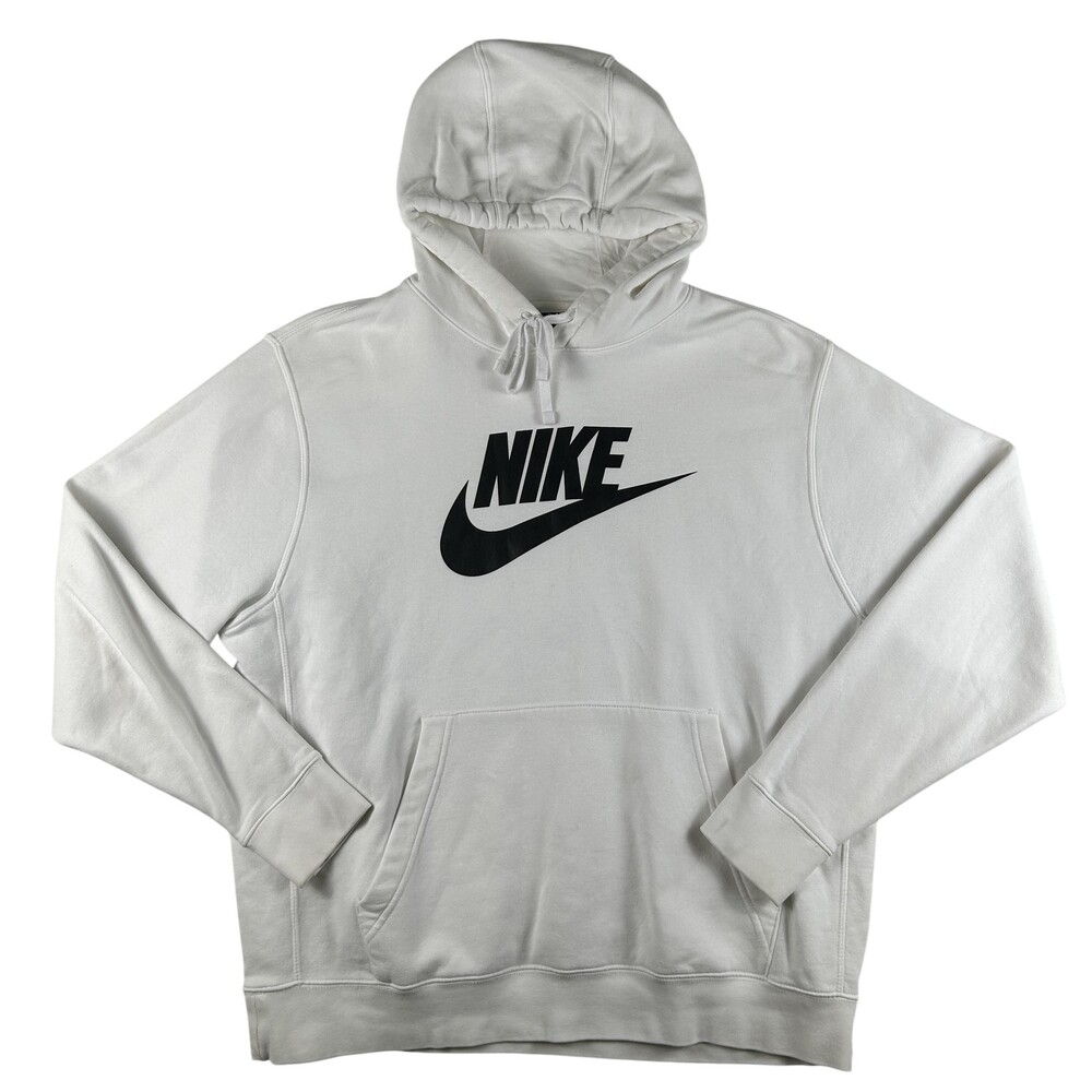 Nike Hoodie Mens XL White Club Fleece Pullover Sweatshirt Swoosh Big Logo